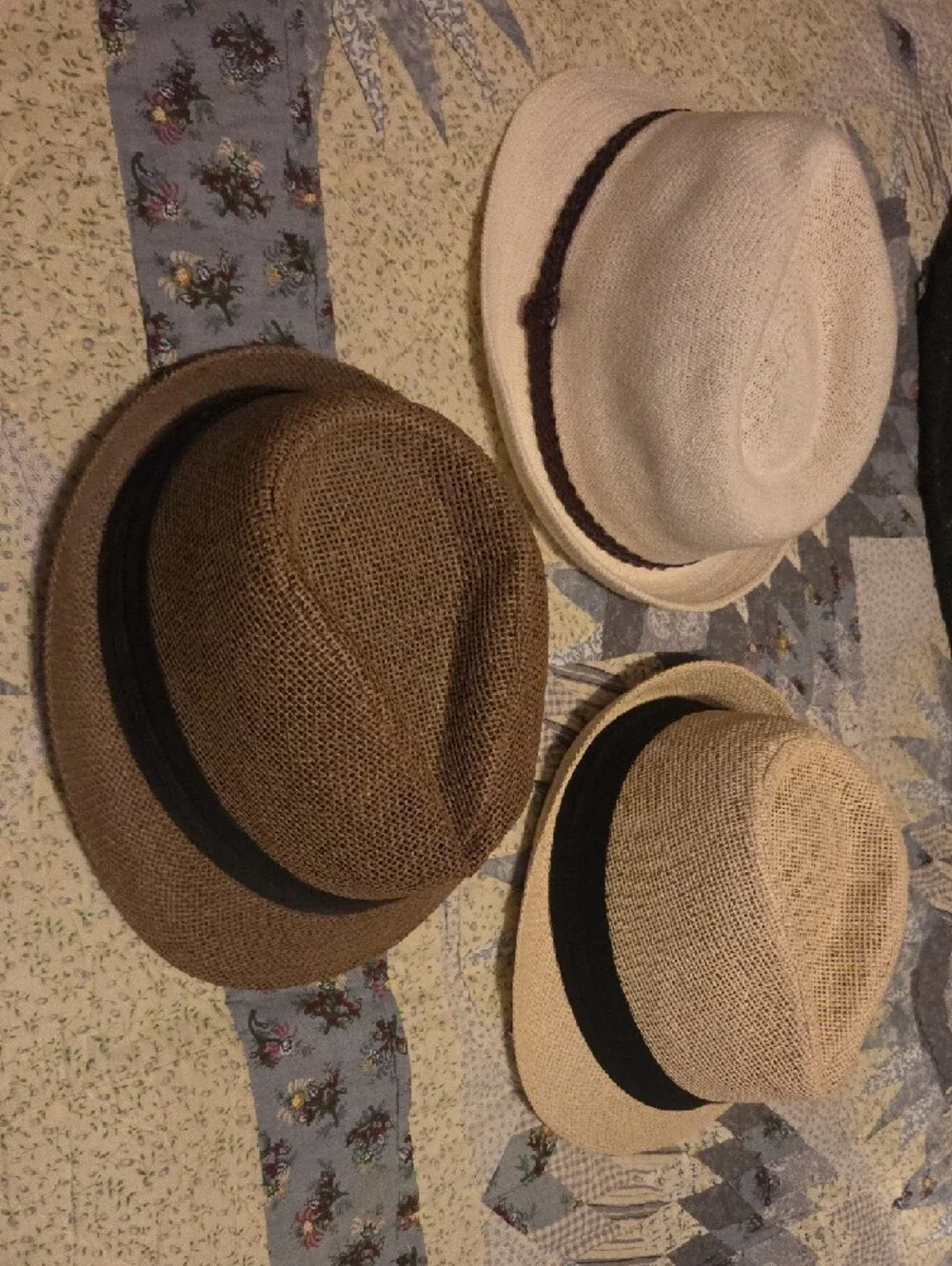 Three Straw Fedora Hats in White, Tan, and Brown - Picture 2 of 6